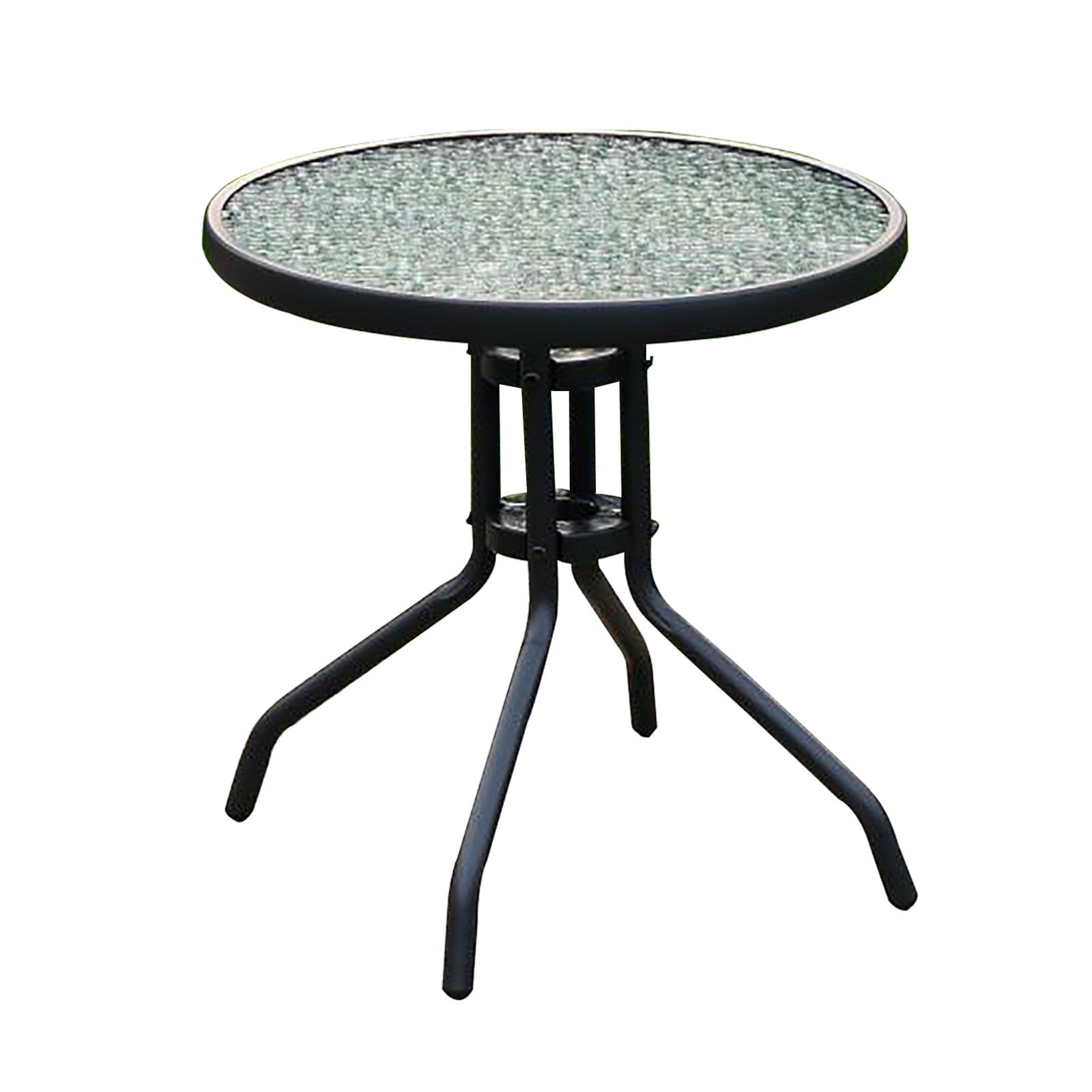 Tavolino Rotondo da Esterno, tavolino da caffè con Piano in Vetro temperato traslucido, comodino con Staffa per Tubo in Acciaio Addensato, Tavolo da Esterno per Piccoli spazi, Patio (Colore : Svart)