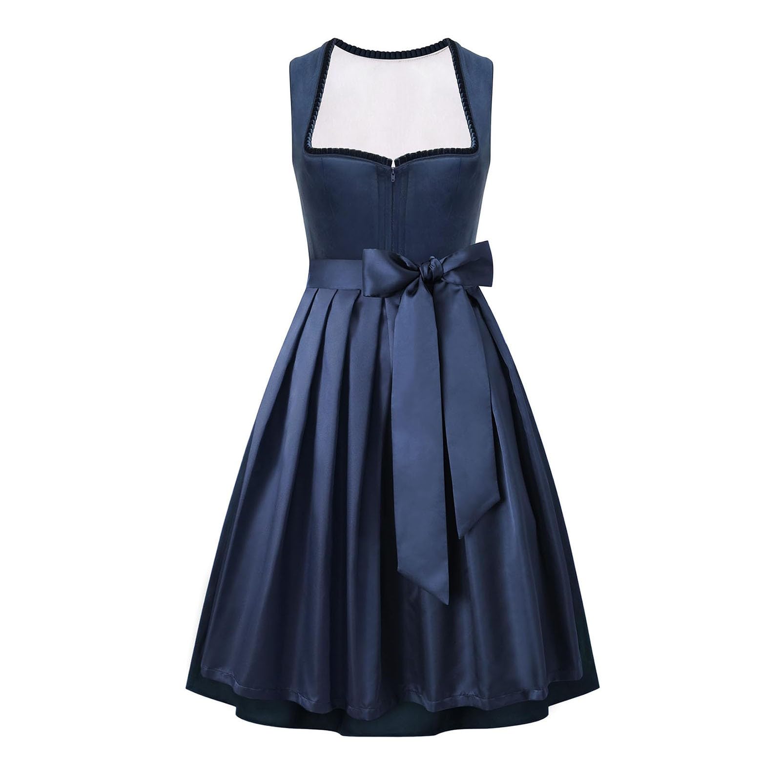 SKFLABOOF Dirndl Blau Damen Midi Lang Trachtenmode Dirndelkleider Trachtenrock Elegant Dirndlkleid Trachtenkleid Oktoberfest Outfit mit Dirndlschürzen