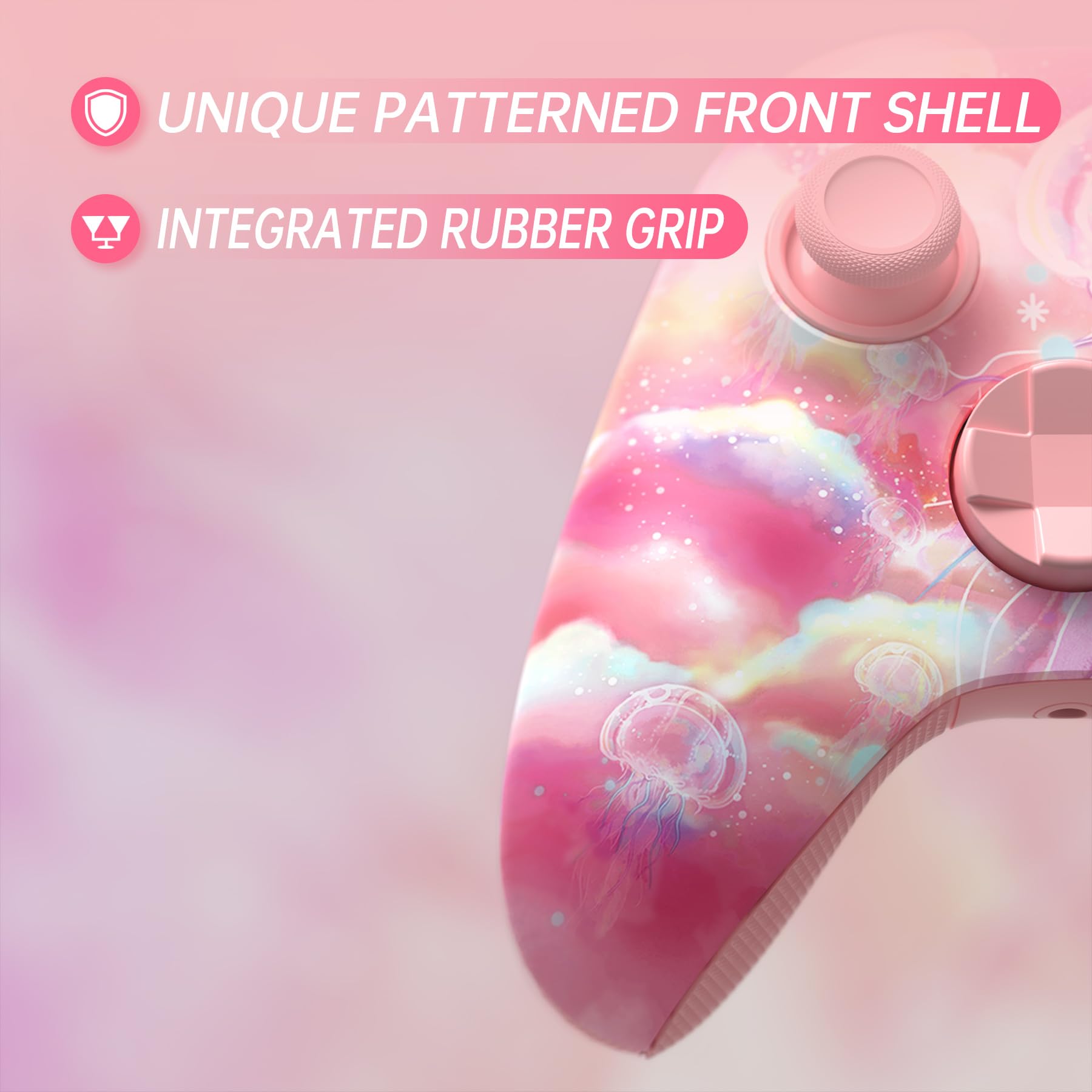 eXtremeRate DIY-Ersatz Full Case & Tasten Set für Xbox Series S/X Controller, Custom Pink Qualle Faceplate/Akzentringe/ASR Rücken Gehäuse/Ersatzknöpfe Zubehör für Xbox Core Gamepad Model 1914