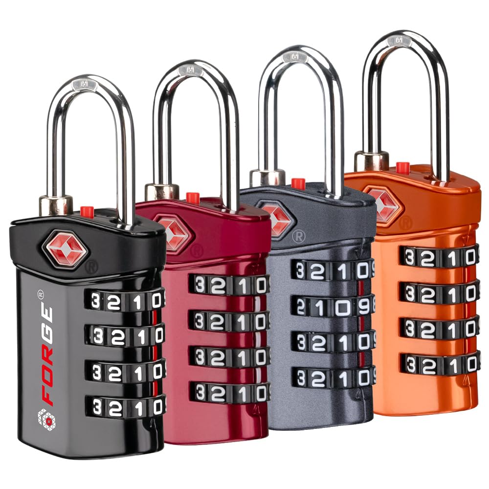 Forge 4-Digit Combination Lock, TSA Approved Locks for Luggage, Travel, Gym, School, Suitcase, Backpack, Pelican case, Easy Read dials, zinc Alloy