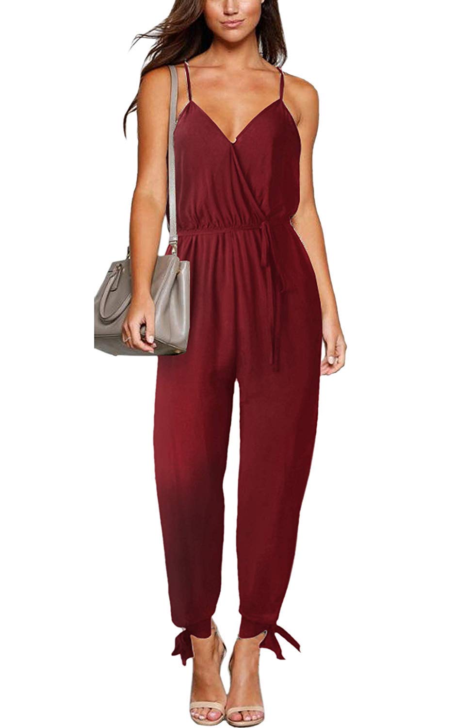 Uni-Wert Mujer Monos Elegante Verano Fiesta Elegante Tirantes Floral Jumpsuit con Abertura Sin Mangas V Cuello Mono