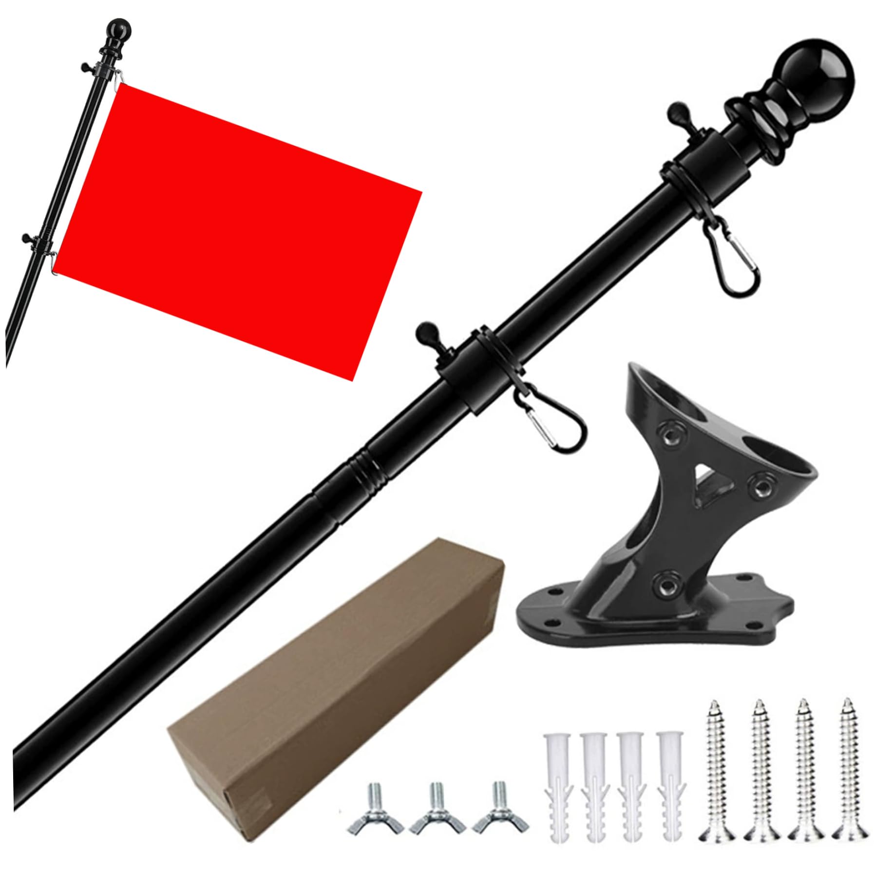 Hemore 3.8FT Rotating Flag Pole, Adjustable Outdoor Flagpole with Wall Bracket, Anti-Winding Garden House Flag Holder