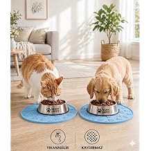 Silikon Mama Mat  Kedi & K pek  in | Kaymaz, Y kanabilir, Havuzlu Mama Altl  Mavi