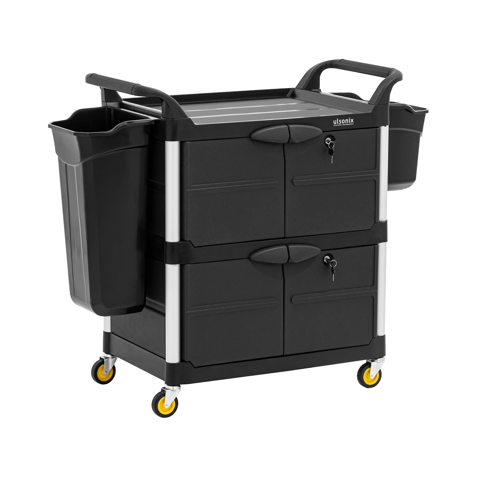 Kommerzieller Reinigungswagen - Putzwagen Mit 2 Schränken 3 Ablagen 300lbs Kapazität