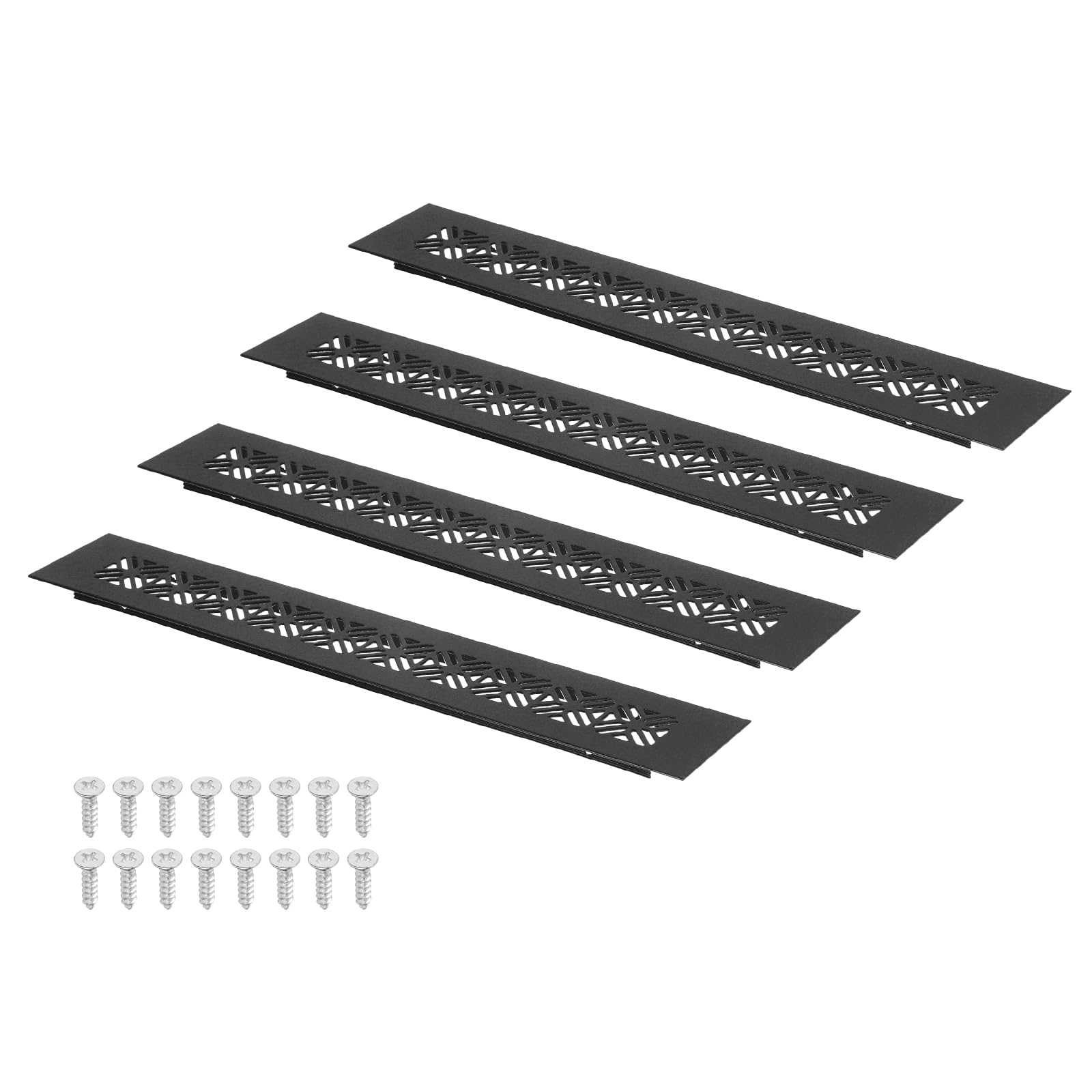 sourcing map 10 x 1 Inch (Duct Openings) Air Vent Cover, 4 Set Aluminum Grille Ventilation Cover Louvered with Mounting Screws for Cabinet Wardrobe Door, Black (12 x 2 Inch Outer Size)