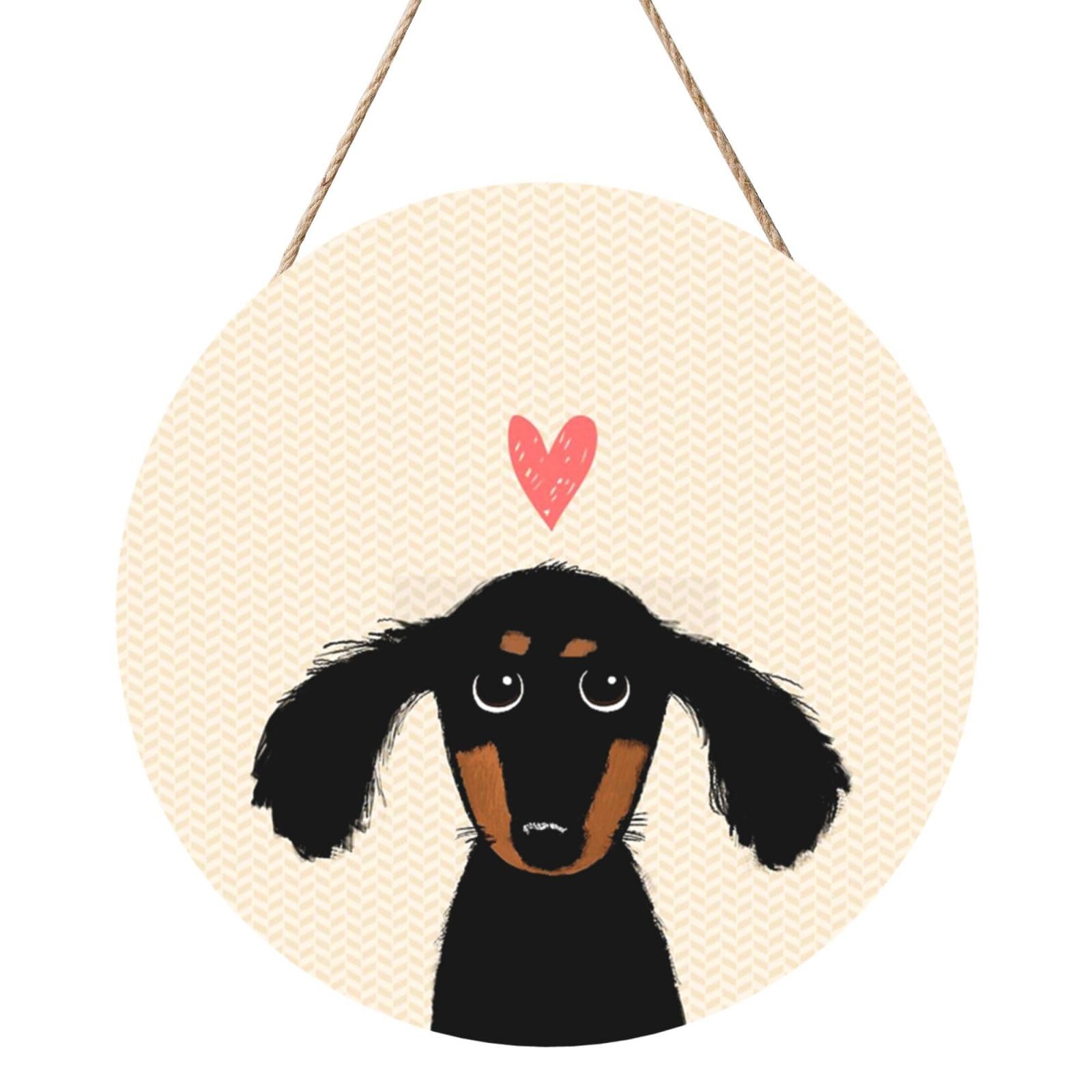 InOmak Dachshund Puppy Love, Round Wood Panel Painting 12 in, Wall Hanging Painting For Home