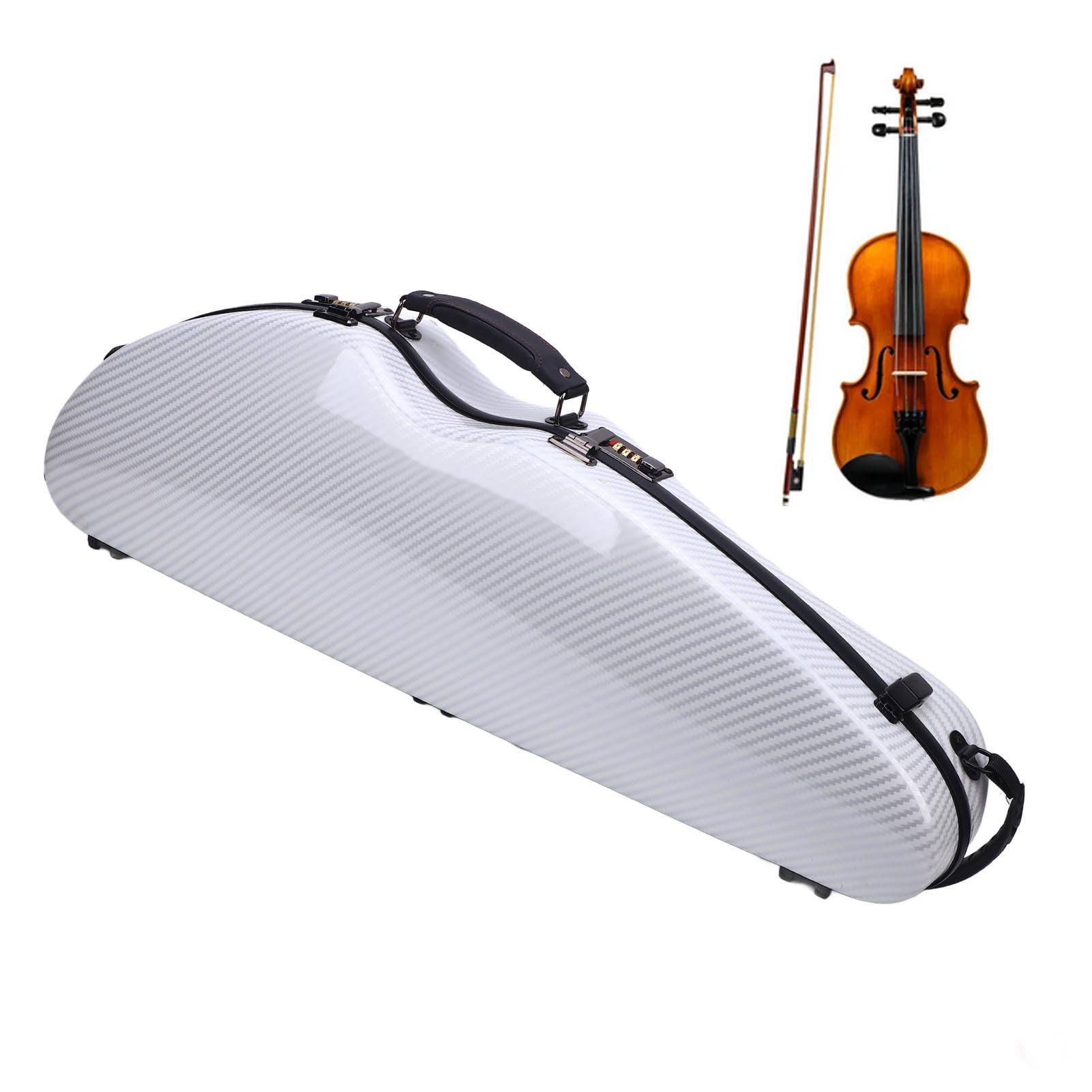 Custodia Rigida per Violino 4/4 a Grandezza Naturale con Chiusura Codificata Design Elegante per il Trasporto e lo Stoccaggio Colore Bianco in Fibra di Carbonio