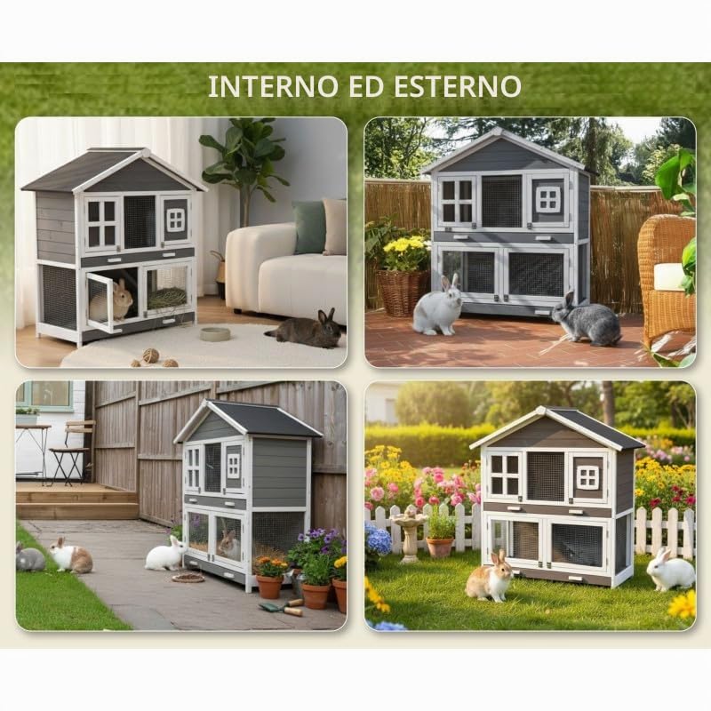 Cage Clapier - Recinto per conigli esterni ed interni, in legno, 115 x 60 x 118 cm. Modele Oscar