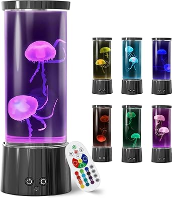 FBSPORT Jellyfish Lamp, Jellyfish Night Aquarium Tank Night Light 17 Color Changing with Remote Control for Kids Adults Home Office Decor Table Lamp Gifts for Christmas(Black)