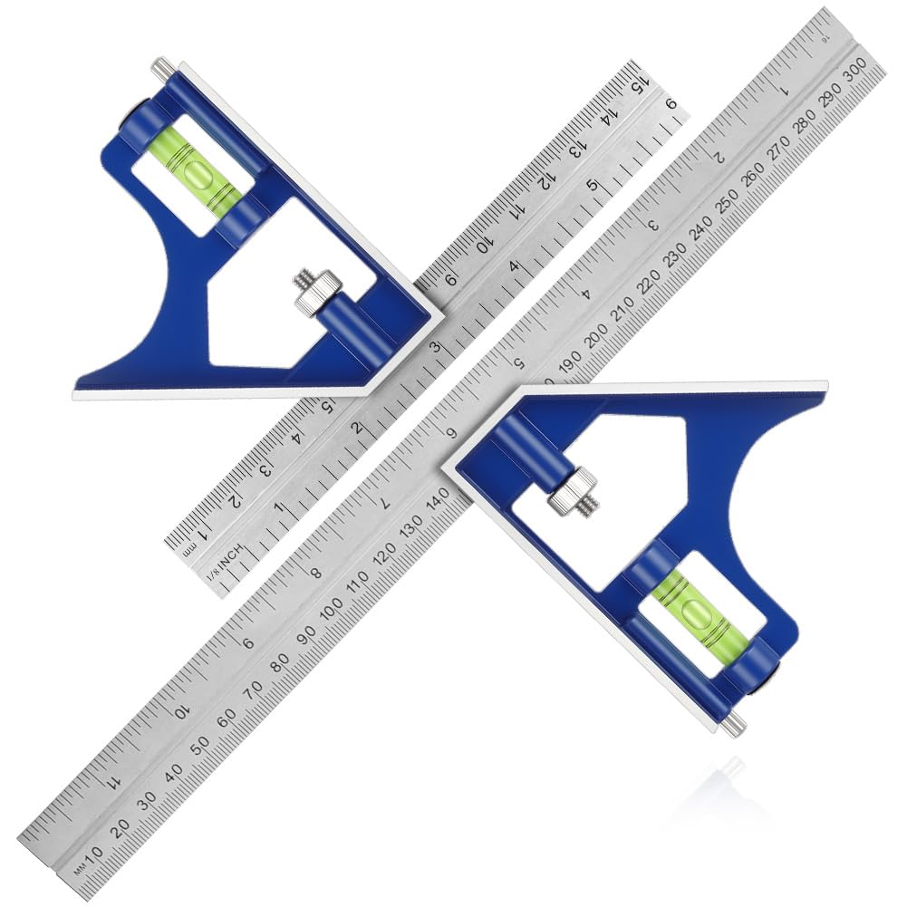 flintronic 150mm+300mm Combination Square Set, Stainless Steel Angle Ruler, with Built in Spirit Level & Marker Pins - Image 8