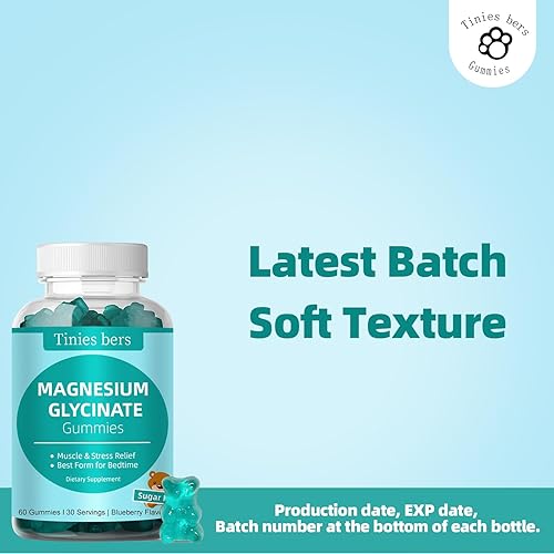 Miniatura 7 de Glicinato de magnesio 500 mg, sin azúcar para adultos y niños, las mejores gomitas de magnesio para dormir, alivio del estrés y músculos y salud