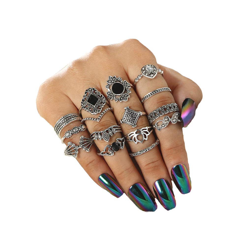 CSIYANJRY99CSIYAN 9-15 Pieces Stackable Knuckle Ring Set,Boho Vintage Crystal Stacking Midi Finger Rings for Women Teen Girls Fashion Multiple Rings Pack Size 5-10 G:15Pcs-Silver