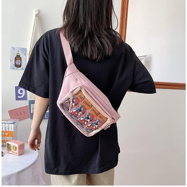 Crossbody Fanny Packs, Ita Bags with Clear Window, Sling Bags for Women - Lolita Chest Purses (Pink)