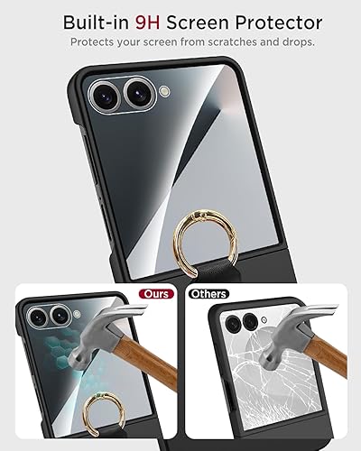 Miniatura 4 de Miimall Funda delgada para Samsung Flip 7 con soporte de anillo, protector de pantalla de vidrio templado y protección de grado militar, ultra