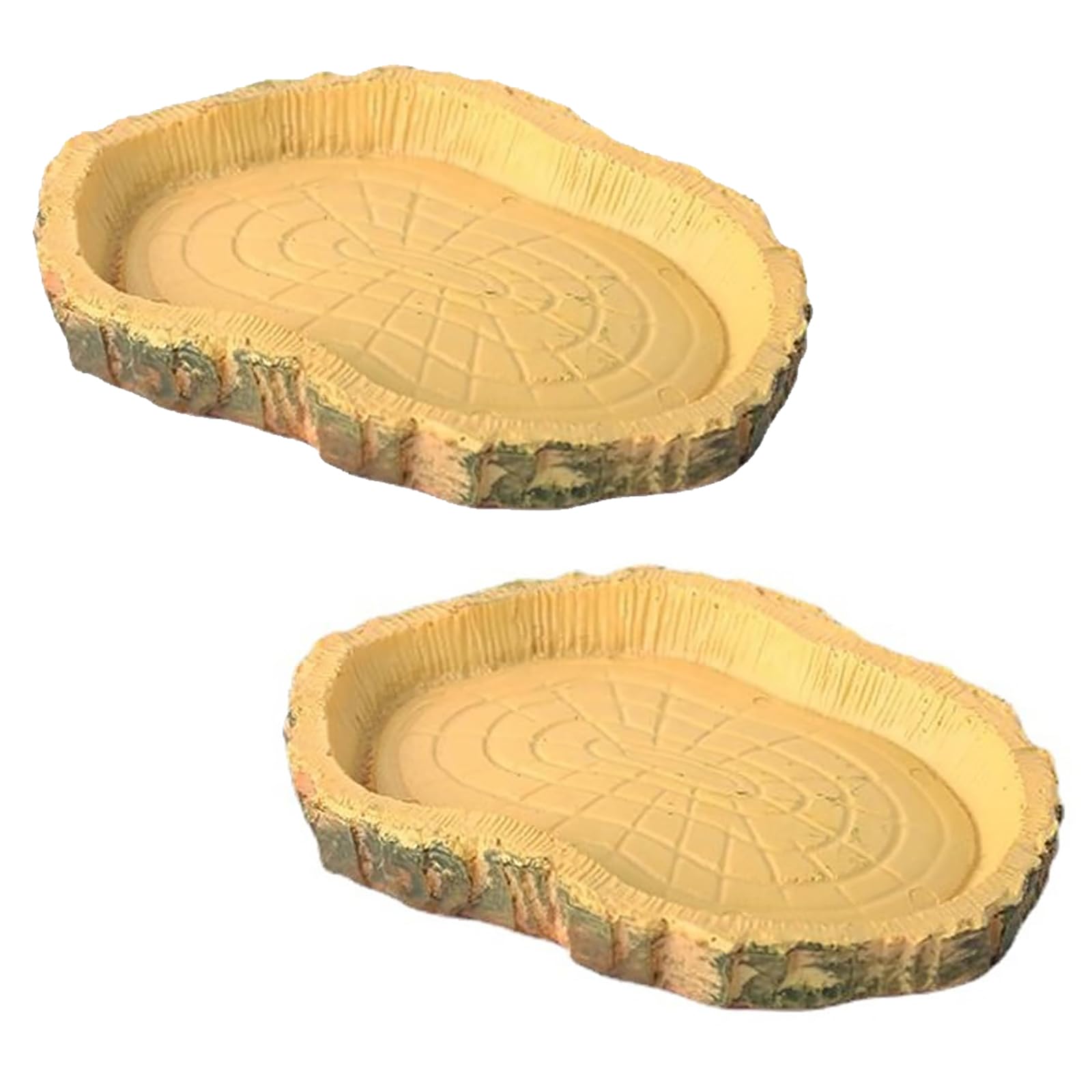 Rmeet Reptile Water Bowl,2 PCS Tortoise Food Bowl with Natural Bark Design
