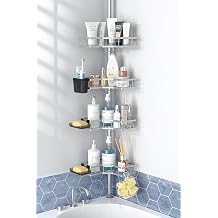 Adjustable Shower Caddy Tension Pole Rustproof Corner Bathroom Shelves