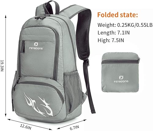 Miniatura 2 de FENGDONG Mochila de senderismo pequeña de viaje plegable impermeable de 35L para hombres y mujeres