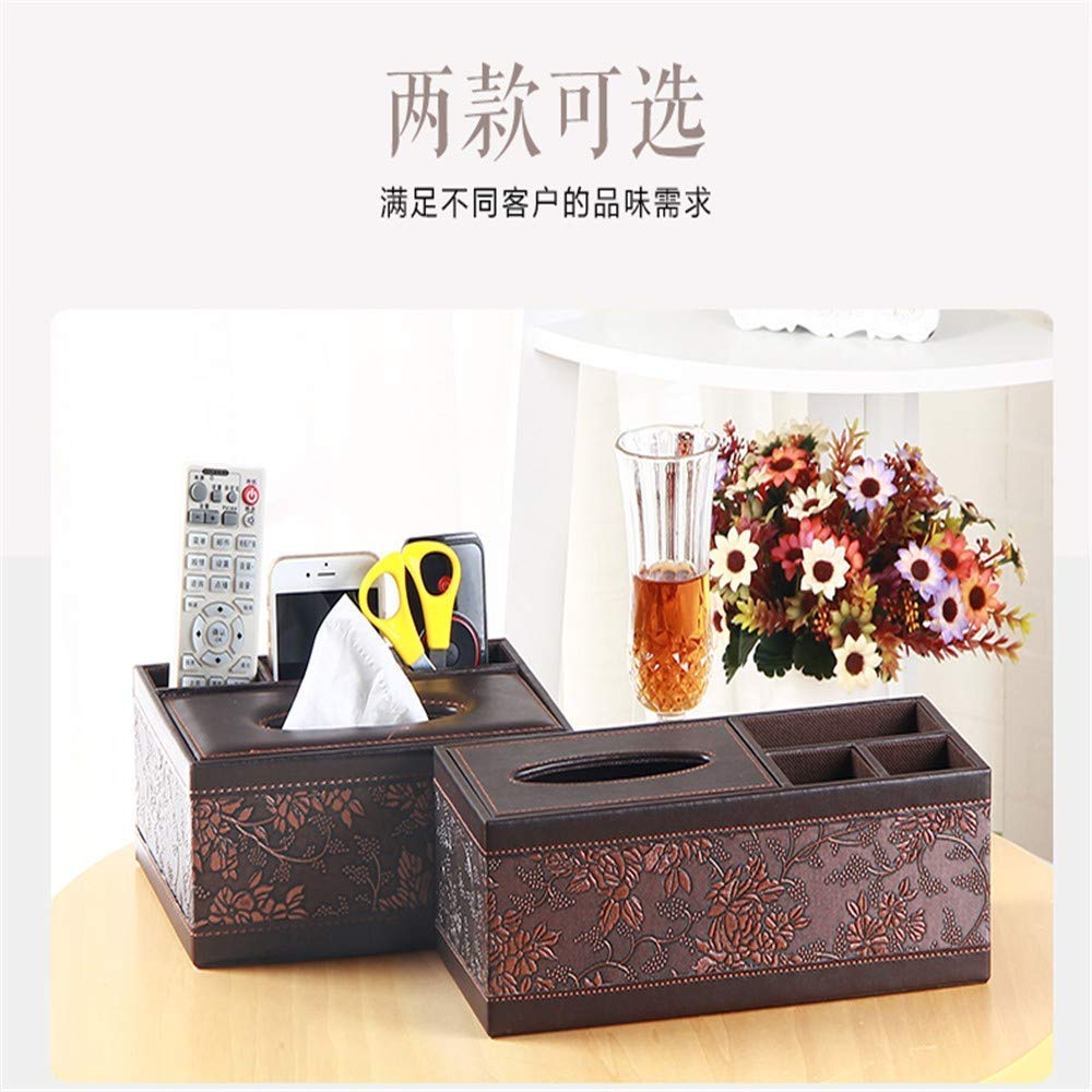 XBR Feuchttücher-Box, Tissue Box Bover, Multifunktions-Tissue-Box Fernbedienung Stift Desktop-Aufbewahrung Papierhandtuchhalter Leder geprägte Kosmetikbox 23,5 x 16 x 9,5 cm quadratisch braun