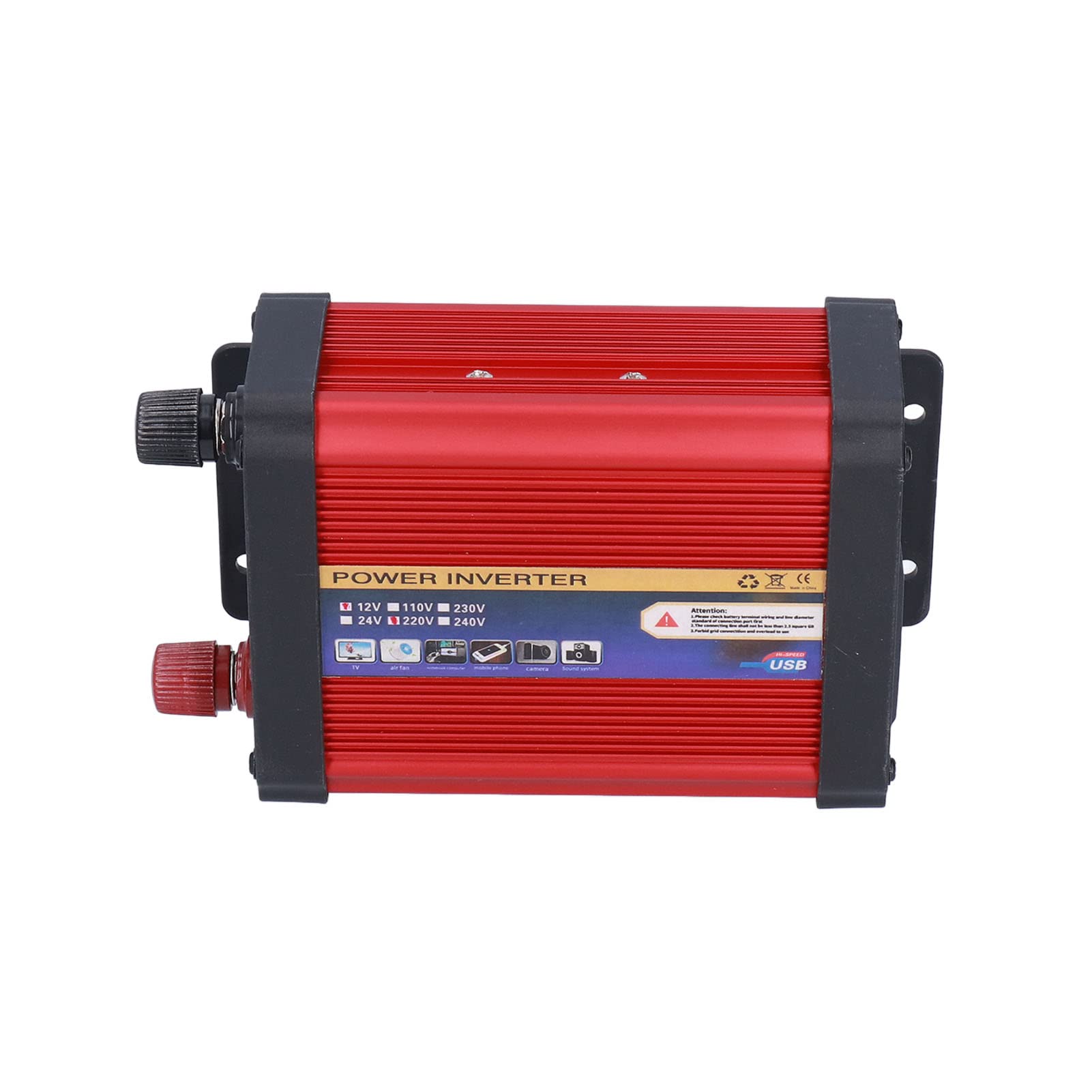 Wechselrichter, modifizierte Sinuswelle, 500 W, Auto-Stromrichter, Zwei USB-Anschlüsse mit Wechselstrom-Steckdose für Urlaub, Camping, Reisen, rote Aluminiumlegierung