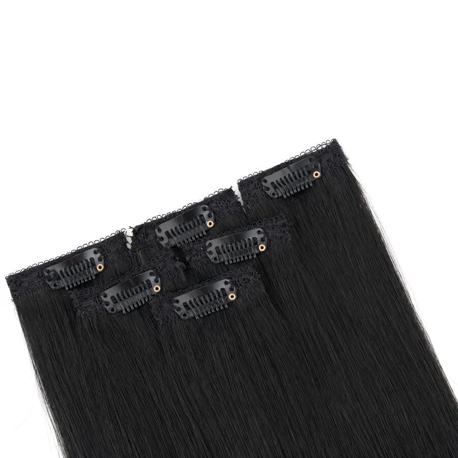 Clip in Hair Extensions Real Human Hair 6Pcs Clip in Short Extensions 10 Inch Dark Black