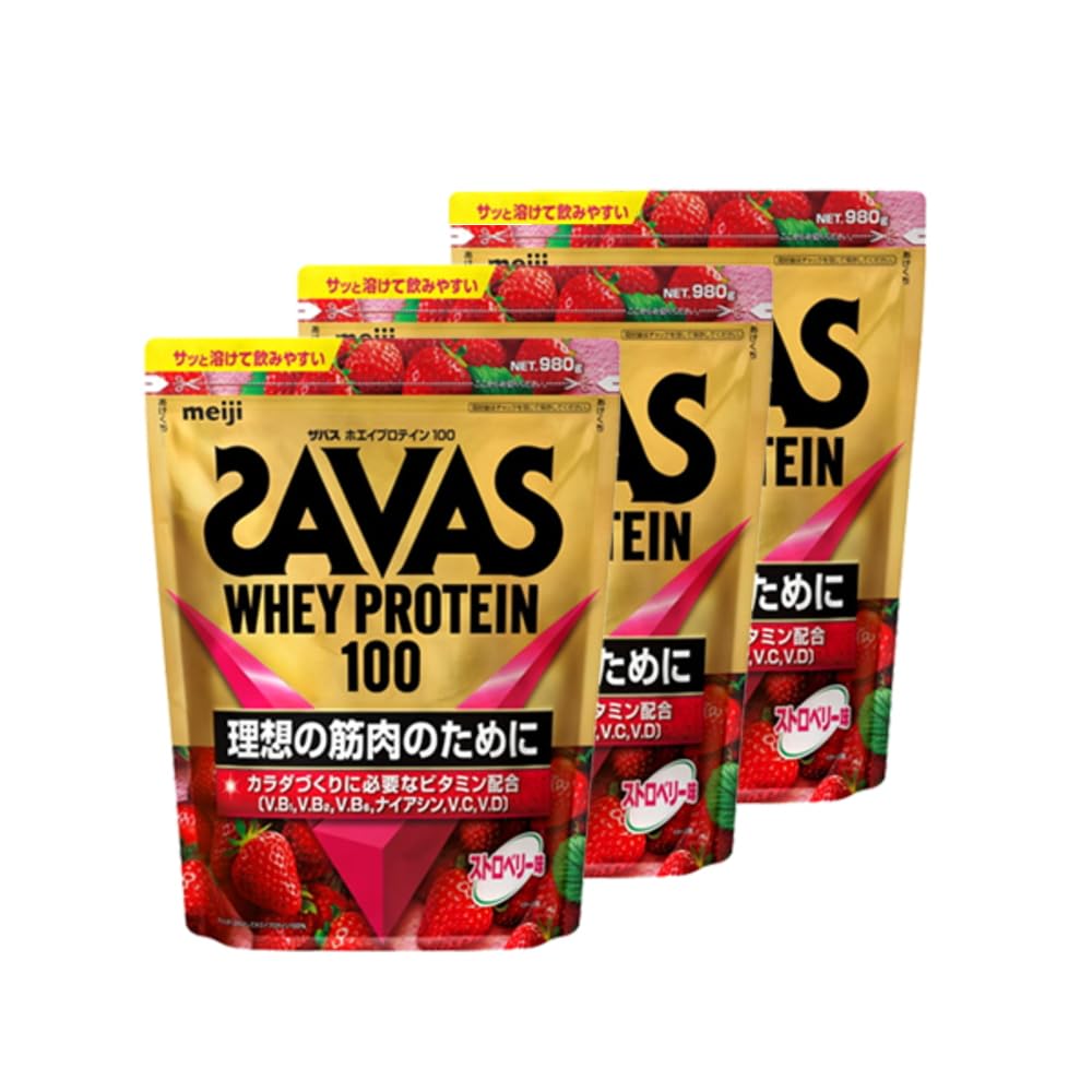 Amazon | 明治 ザバス ホエイプロテイン100 ストロベリー味 980g x 3個 