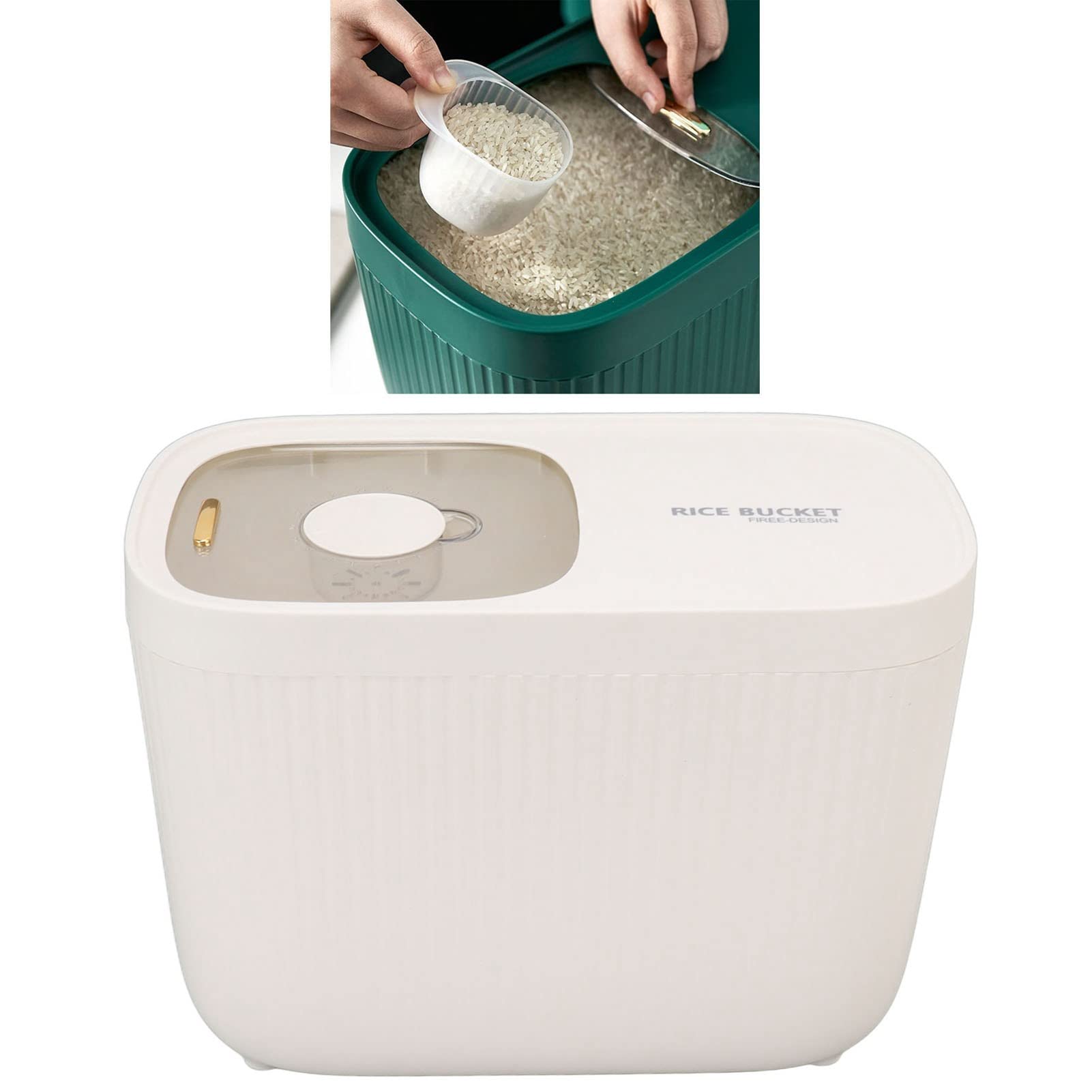Rengue Cubo de Plástico para Arroz, Libre de BPA, Recipiente Hermético para Almacenar Alimentos con Tapa Transparente y Anillo de Sellado para Harina, Legumbres, Granos y Frutos secos. (WHITE)