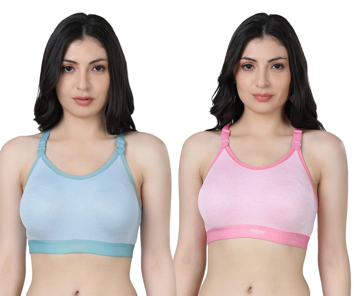 ladyland Women's Cotton Blend Non-Padded Wirefree Comfortable Sports-Bra Combo-picture-19