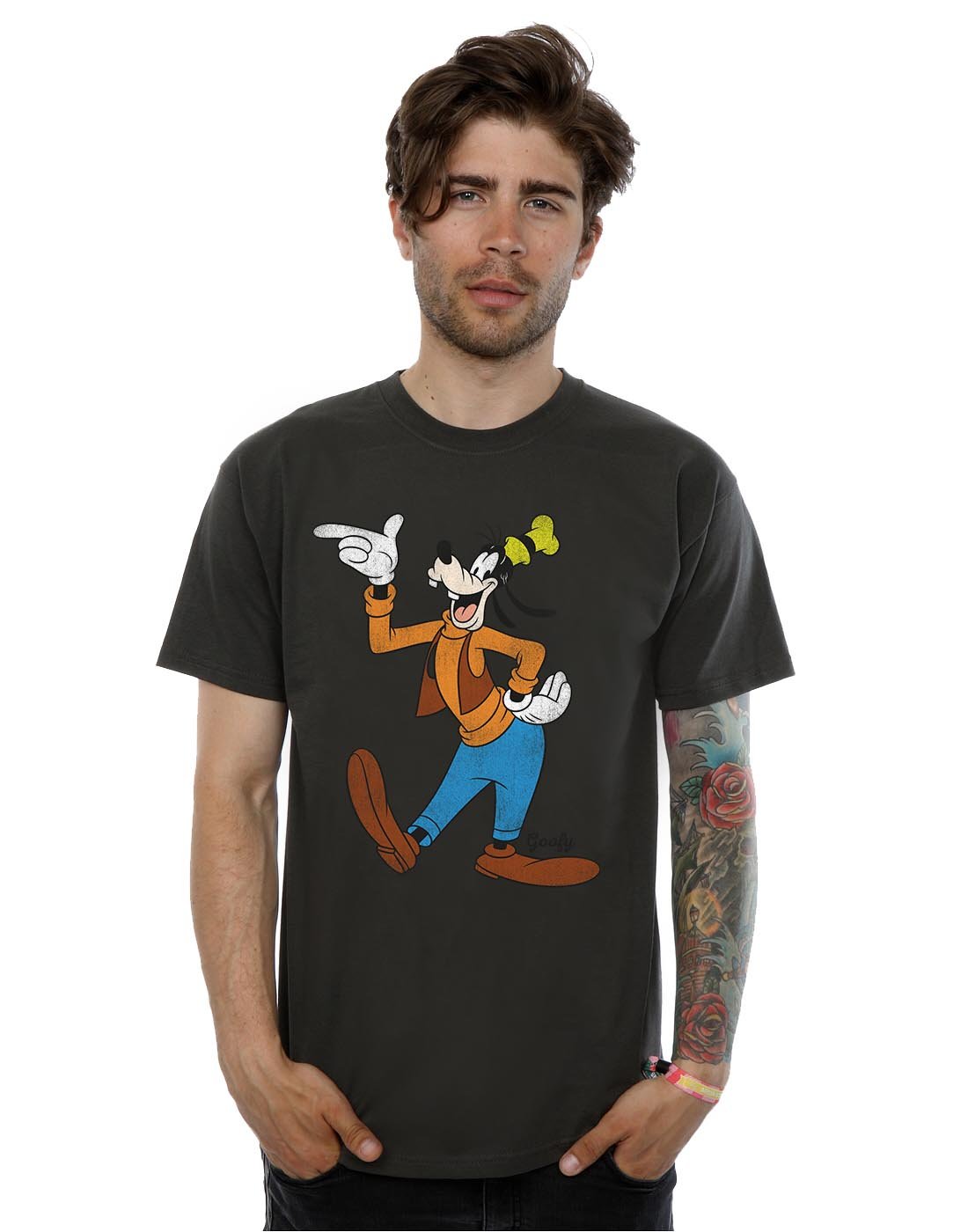 Absolute Cult Men's Light Graphite Disney Classic Goofy T-Shirt Medium