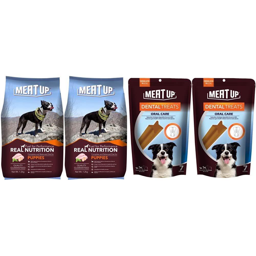 Meat Up Puppy Dog Food, 1.2 Kg (Buy 1 Get 1 Free) & Dental Treats, Oral Care Dog Treats- 7 Sticks, 165G (Buy 1 Get 1 Free) (B08KVDXFB5) Amazon Price History, Amazon Price Tracker