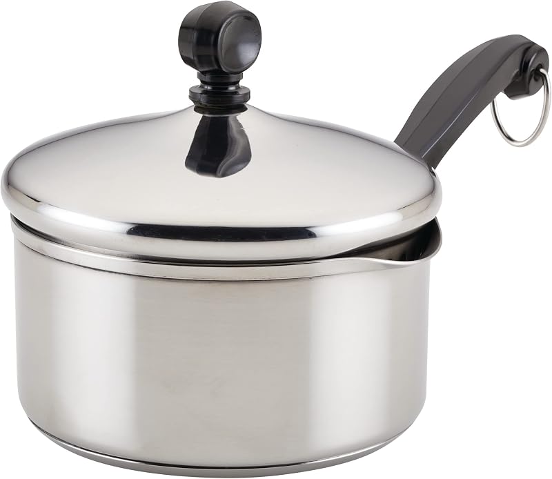 Farberware Classic Series Cacerola coladora de acero inoxidable con tapa, olla pequeña de 1 cuarto de galón, plateada