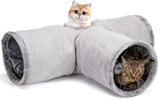 Nobleza 3 Way Cat Tunnels Foldable Cat Tunnel with 1 Hole and Hanging Ball, Interactive Cat Toys, Foldable Cat Tunnel for Cats, Rabbit, Guinea Pig, 80 × 30 cm, Grey