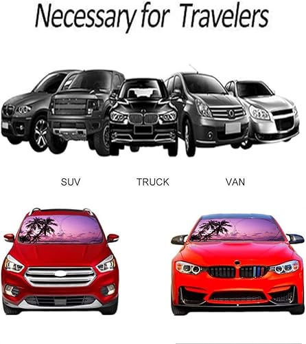 Miniatura 5 de [2025 Actualización] Parasol para parabrisas con palmera tropical y puesta de sol en la playa, para automóvil, SUV, camión, mantiene el vehículo