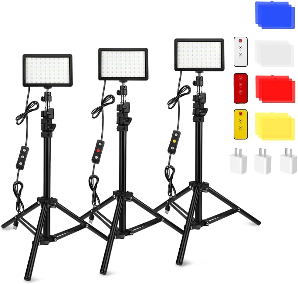 Obeamiu 3 Packs 70 LED Video Light Kit with Tripod Stands and Accessories