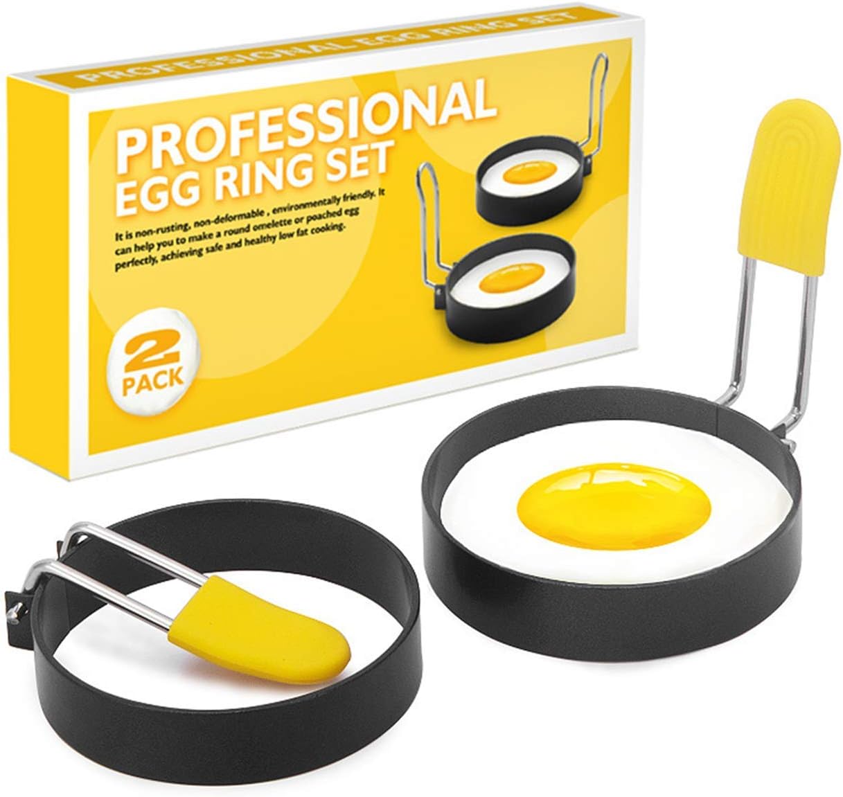 Trifecta Egg Ring 2 Pack, Stainless Steel Non-Stick Coating Round Anti-Scalding Omelet Ring, Kitchen Cooking Tool Pancake Or Omelet Mold,7.5X7.5X7 Cm