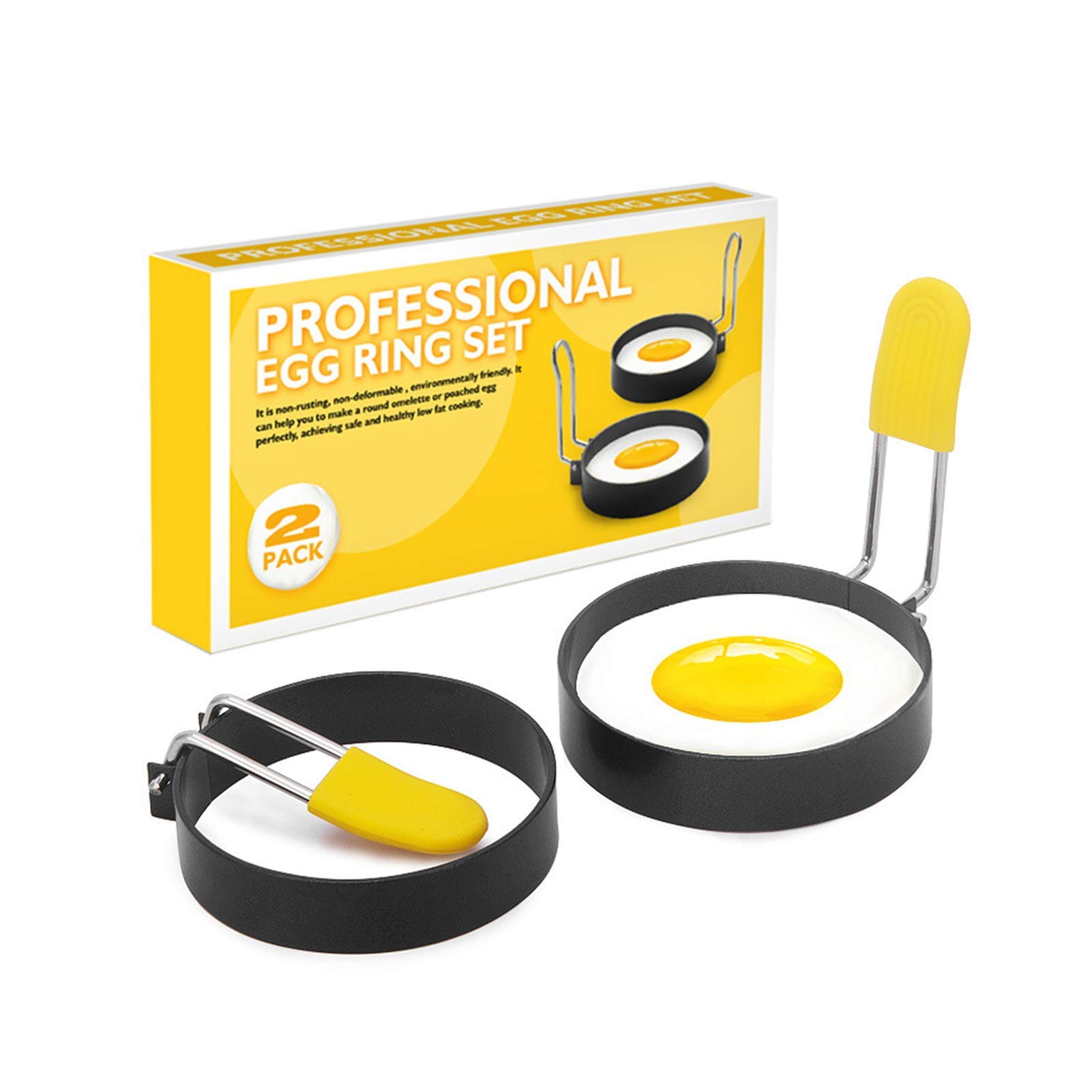 Trifecta Egg Ring 2 Pack, Stainless Steel Non-Stick Coating Round Anti-Scalding Omelet Ring, Kitchen Cooking Tool Pancake Or Omelet Mold,7.5X7.5X7 Cm