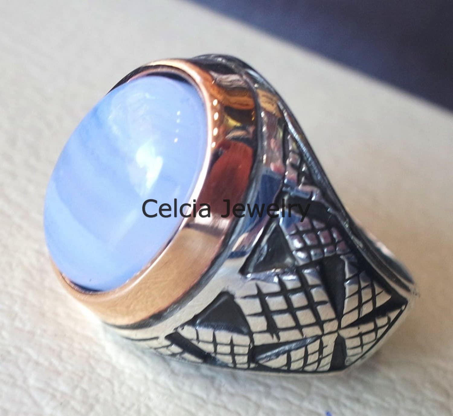 Natürlicher blauer Kupfer-Türkis-Halbedelstein-Herrenring, atemberaubender Ring, zarter Ring, Siegelring, Statement-Ring, Vatertagsgeschenke, zweifarbiger Ring