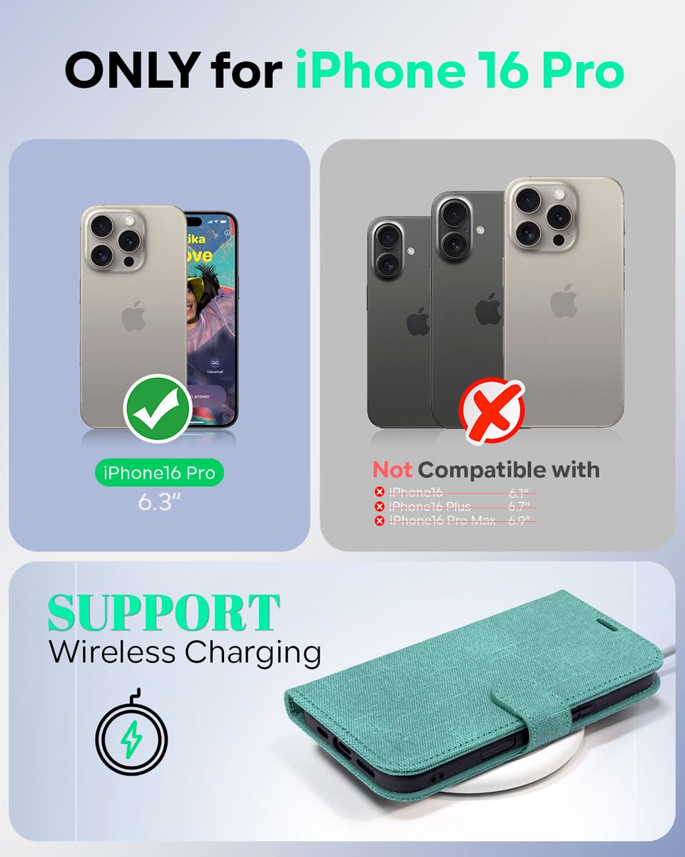 OCASE for iPhone 16 Pro Case, PU Leather Wallet, Magnetic Flip Folio Cover with RFID Blocking, Card Holders, Shockproof TPU - Image 2