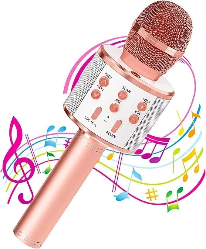 Kids Advance Handheld Wireless Singing Mike Multi-Function Bluetooth Karaoke Mic with Microphone Speaker for All Smart Phones (Rose Gold)-image-22