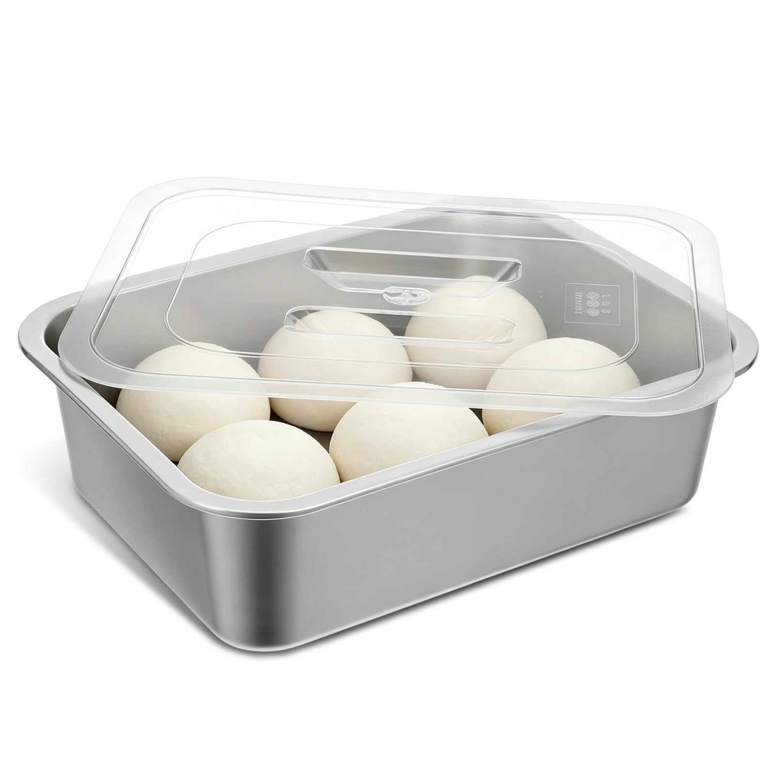 1 Set Stainless Steel Pizza Dough Proofing Box, 40x30cm Reusable Pizza Dough Container with Clear Lid Large Capacity Bread Proofing Containers Household Food Storage Box Cake Carrier Organizer