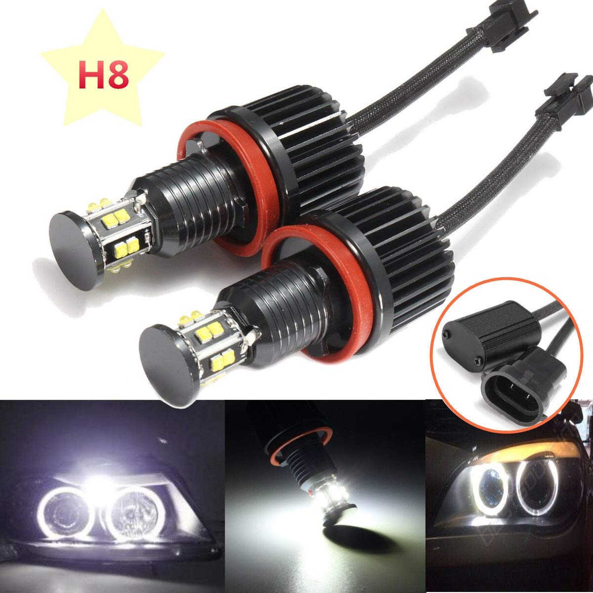 Kit Luci Angel Eye Per BMW - 2x 120W H8 LED 6000K, Compatibile Con Serie E E X - Foto 3