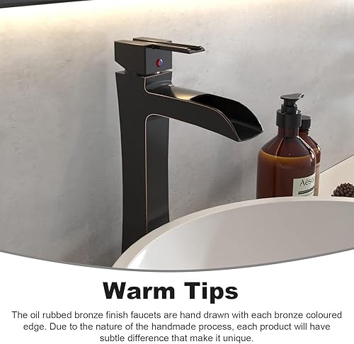 Miniatura 4 de BWE - Grifo de lavabo de bronce frotado con aceite sin desbordamiento y suministro de manguera, sin plomo, de una manija y un agujero, grifo de