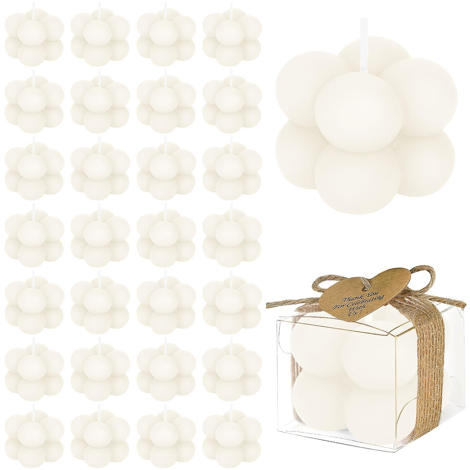 30 Sets Mini Bubble Candles Party Favors Gifts for Guests Soy Scented Candles with Cards Ribbon DIY Gift Set for Baptism Party Bridal Shower Thank You Gifts (Off-White)