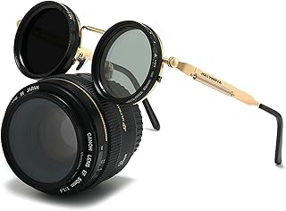 JOLLYNOVA Adjustable Tint Sunglasses, 1-9 Gears Steampunk Retro Metal Round Polarized Glasses with ND Filter Lenses