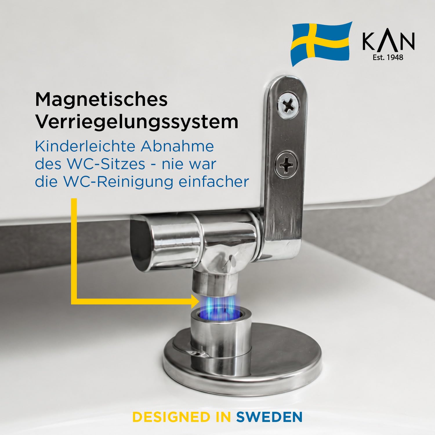 KAN - Sedile WC con abbassamento automatico, forma a D, in legno, con vestibilità universale, fissaggio dall'alto con sistema di bloccaggio magnetico, coperchio piatto con abbassamento automatico
