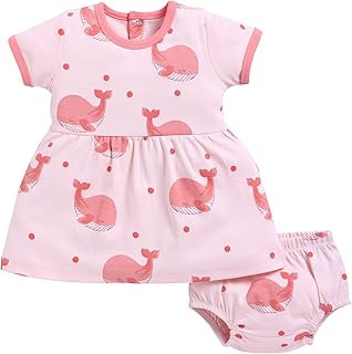 BabyGo Baby Half Sleeve Frock 100% Cotton for New Born Baby|Daily Suits for Baby Girls|3-6M|Salmon|Dresses|Infant Clothes|...