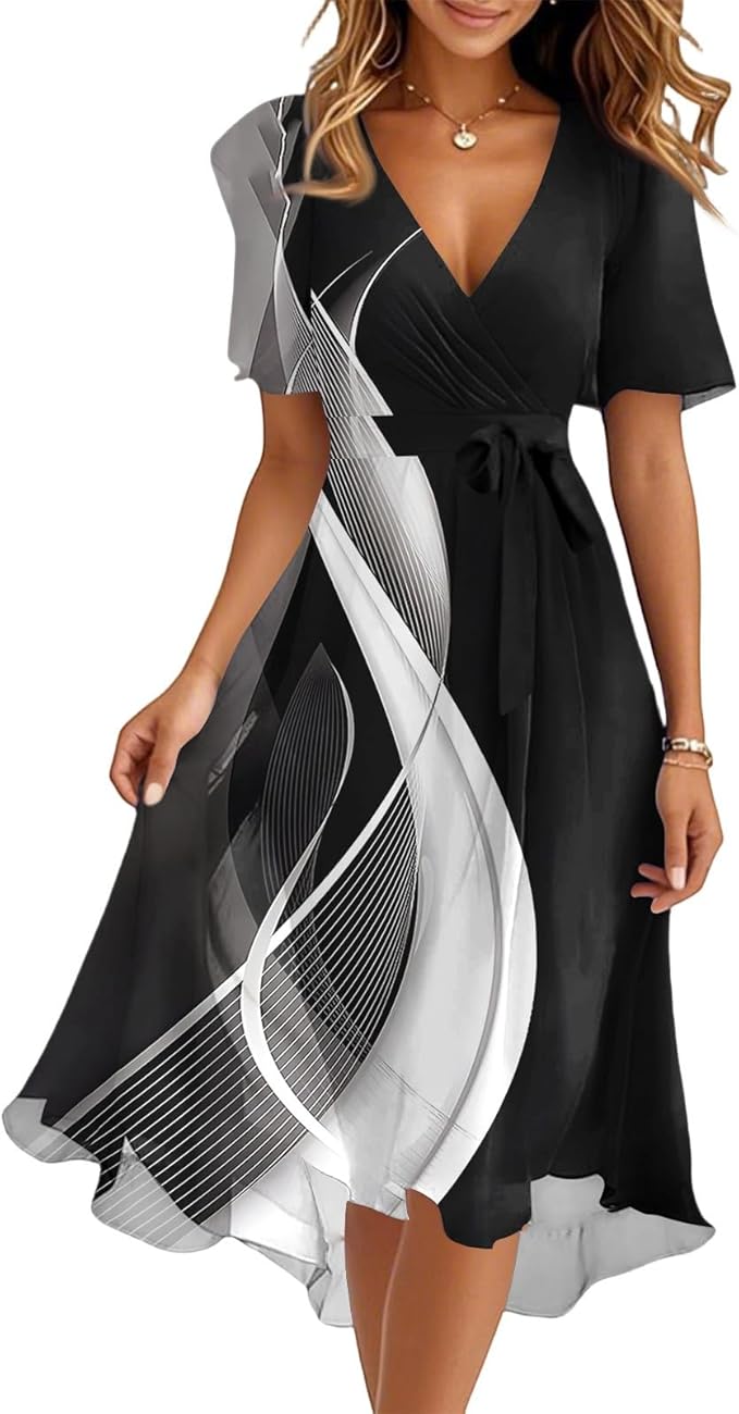Spring Summer Chiffon Midi Dresses for Women 2025 Elegant Classy Wedding Guest Floral Formal Cocktail Prom Dress