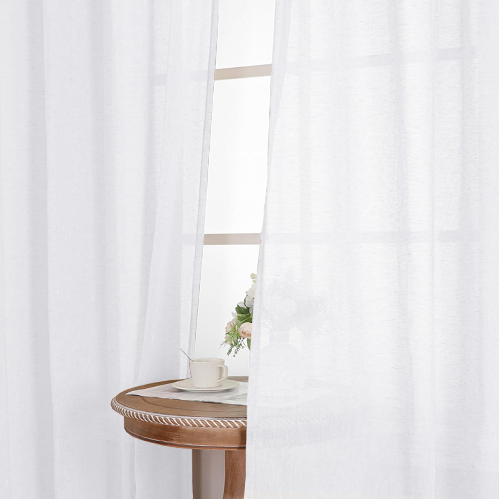 BellaHills Gardinen Leinenoptik Vorhänge Leinen mit Ösen Fenstervorhang Wohnzimmer Leinenstoff Halbtransparent für Schlafzimmer 2er Set 245cmx140cm (HxB) Weiß
