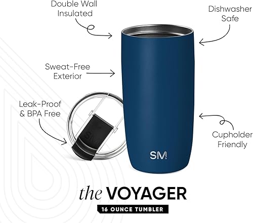 Miniatura 9 de Simple Modern Voyager - Taza de viaje aislada con popote y tapa abatible transparente  Taza de café de acero inoxidable de 12 onzas, color negro