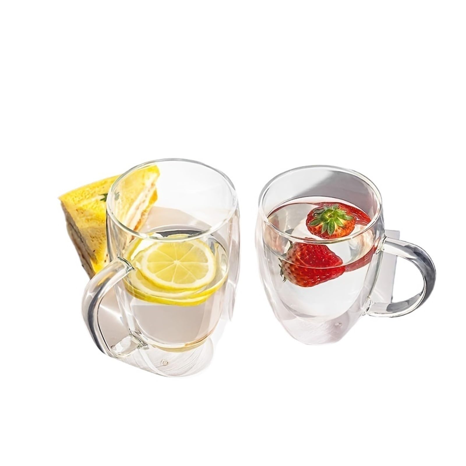 Zestaw 2/4/6 szklanych filiżanek do kawy o podwójnych ściankach 350 ml z uchwytem, przezroczysty szklany kubek cappuccino, kubek do kawy, mleko, herbata, sok owocowy (4 szt.)