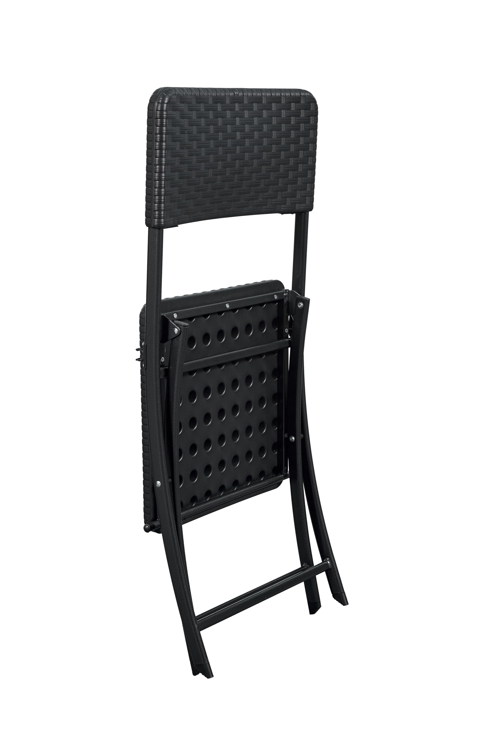 METRO Professional Sedia pieghevole da esterno, acciaio/polietilene, aspetto rattan, resistente alle intemperie, nera